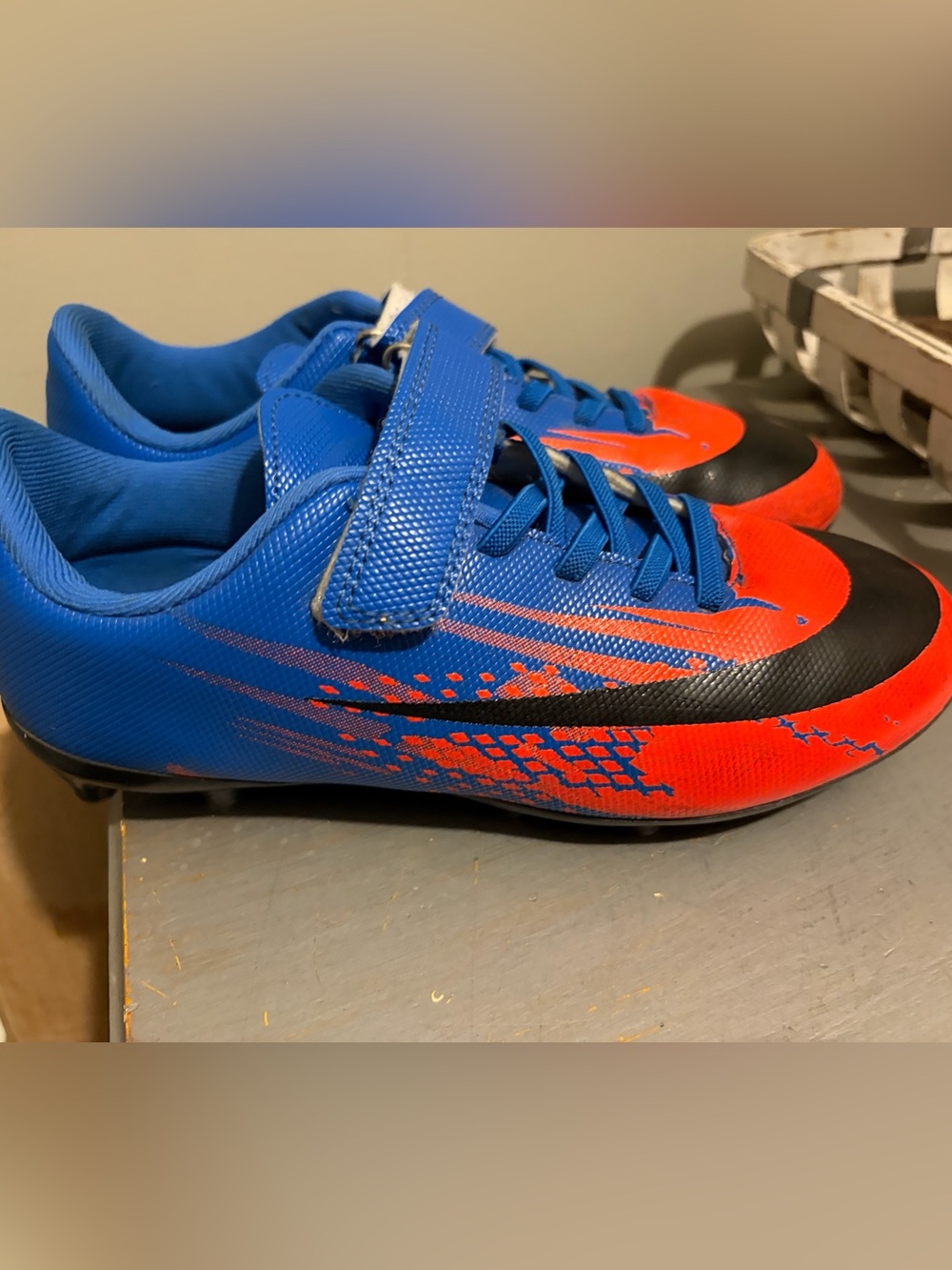 Kids Blue and Red Athletic Cleats - Youth Soccer Shoes